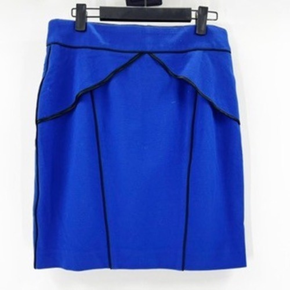 Cynthia Steffe Cobalt Blue Pencil Skirt Black Piping Exposed Zipper‎ Size 8